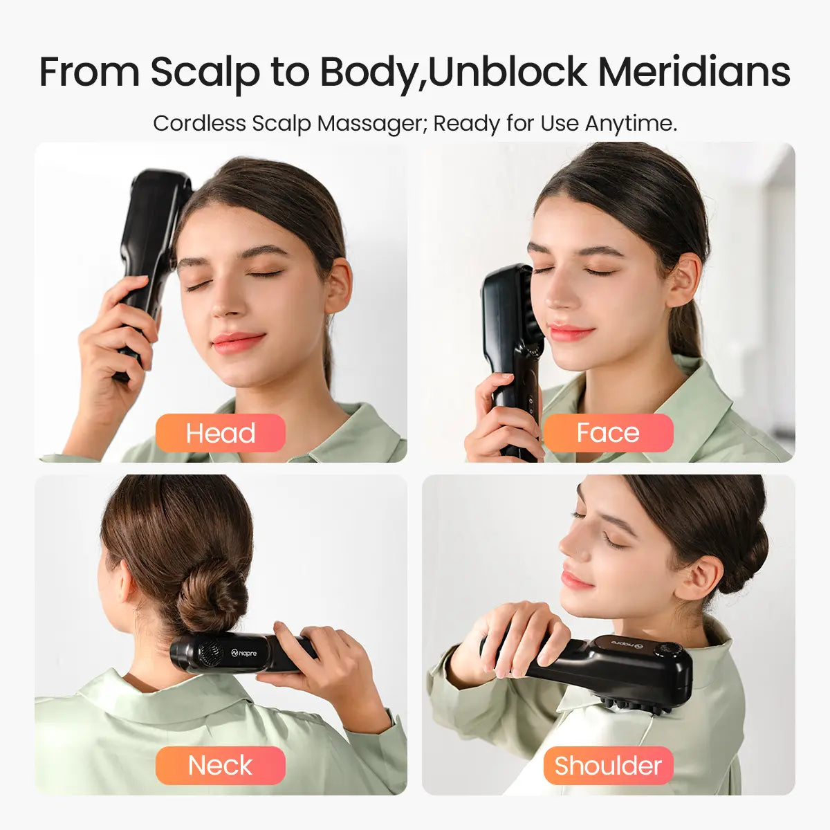 Transform Your Relaxation with the NAPRE Electric Scalp Massager - Cordless Handheld Bliss for Head, Shoulder & Body with 5 Speed Settings and Charging Dock