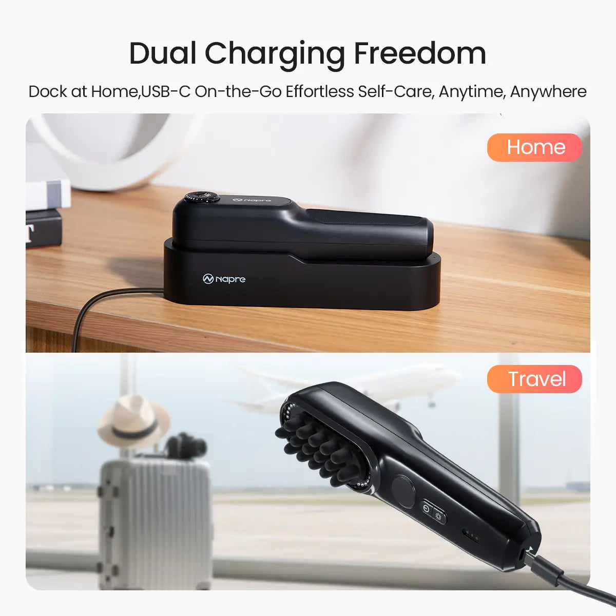 Transform Your Relaxation with the NAPRE Electric Scalp Massager - Cordless Handheld Bliss for Head, Shoulder & Body with 5 Speed Settings and Charging Dock