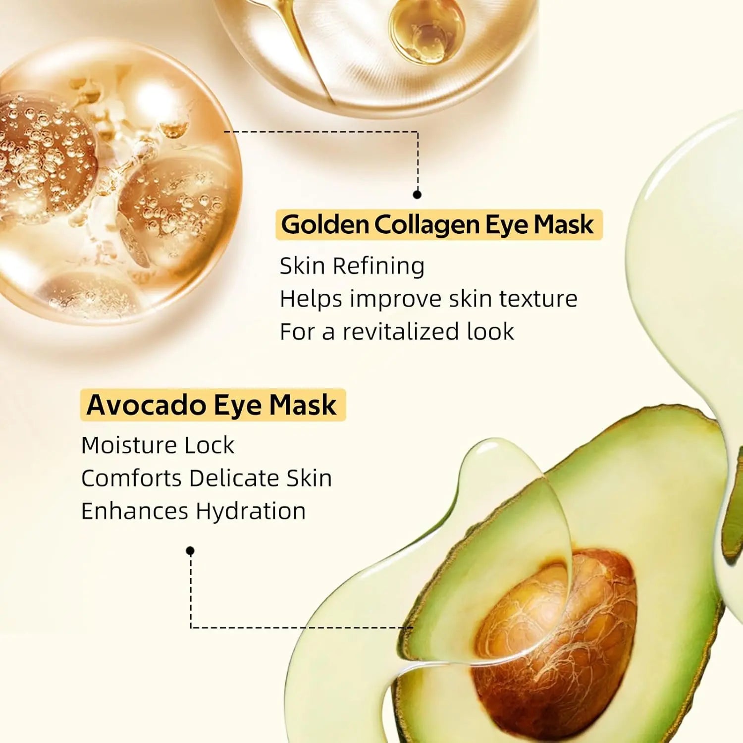 Dual Formula under Eye Mask Set, Hydrating Avocado & Nourishing Gold Hydrogel Patches for Soothing Daily Skincare Eye Care Routine Lightweight