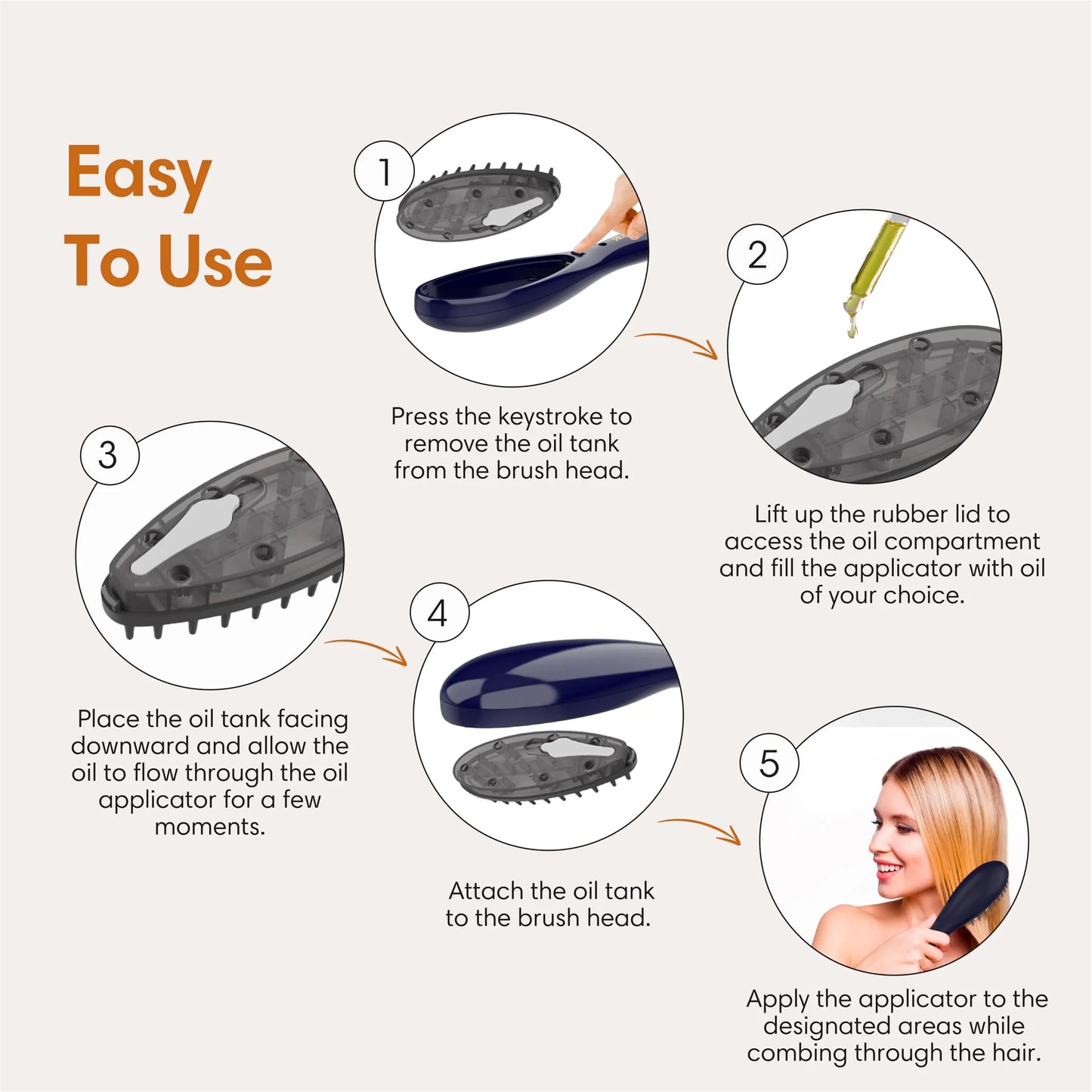 HUBBIN 3In1 Hair Oil Applicator,Scalp Massager&Detangler Brush for Hair Care,Hair Growth Products-Hair Oiling Applicator,Scalp Scrubber,Hair Brush,Scalp Exfoliator for Hair Growth and Scalp Treatment Haircare Heatless