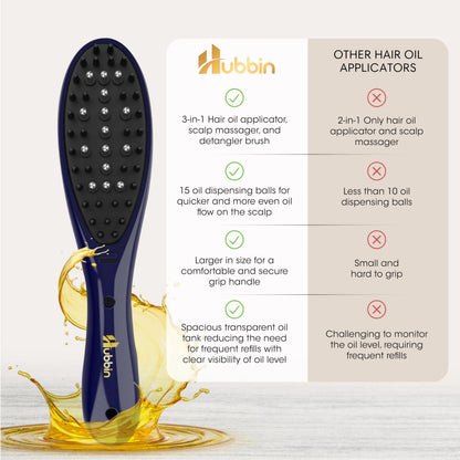 HUBBIN 3In1 Hair Oil Applicator,Scalp Massager&Detangler Brush for Hair Care,Hair Growth Products-Hair Oiling Applicator,Scalp Scrubber,Hair Brush,Scalp Exfoliator for Hair Growth and Scalp Treatment Haircare Heatless