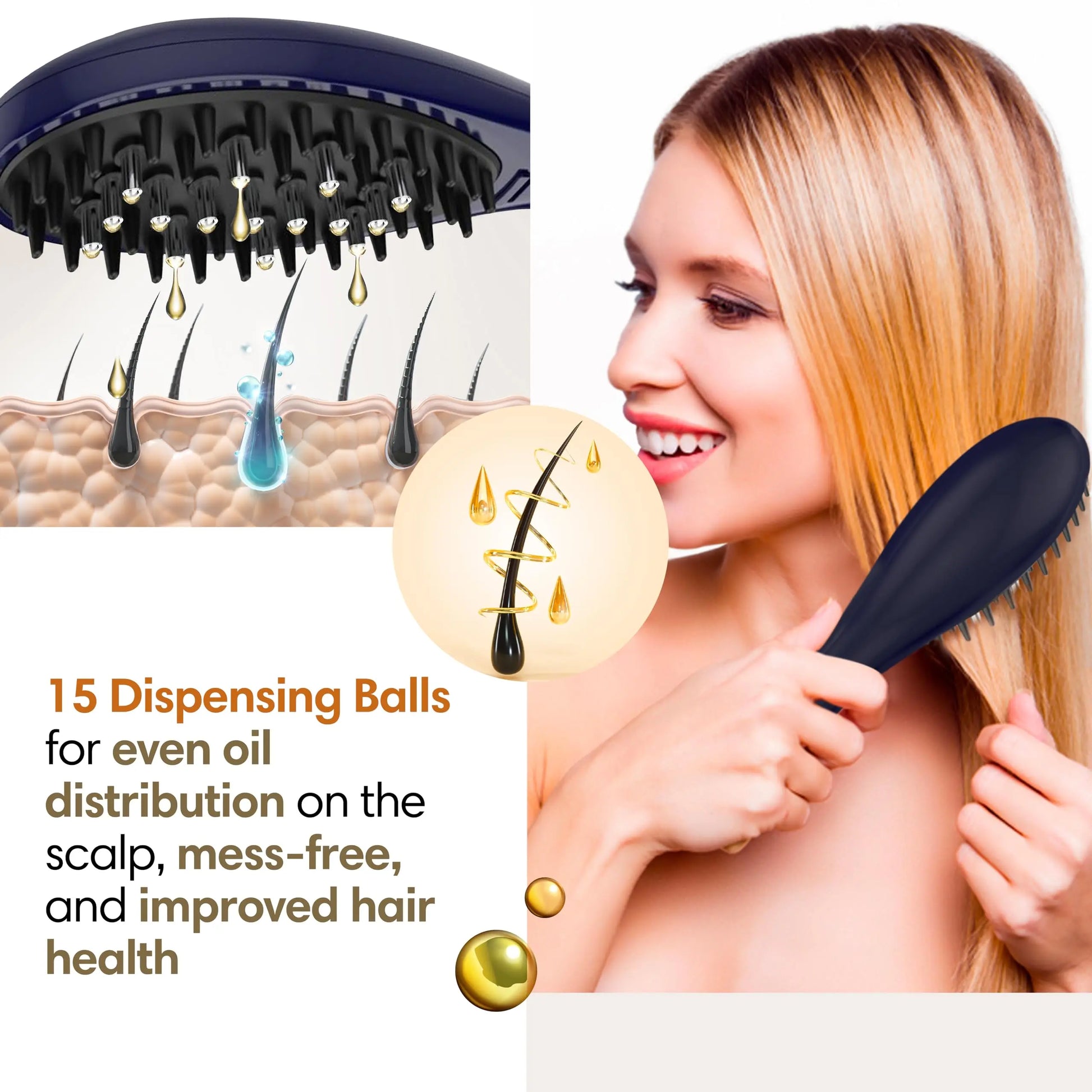 HUBBIN 3In1 Hair Oil Applicator,Scalp Massager&Detangler Brush for Hair Care,Hair Growth Products-Hair Oiling Applicator,Scalp Scrubber,Hair Brush,Scalp Exfoliator for Hair Growth and Scalp Treatment Haircare Heatless