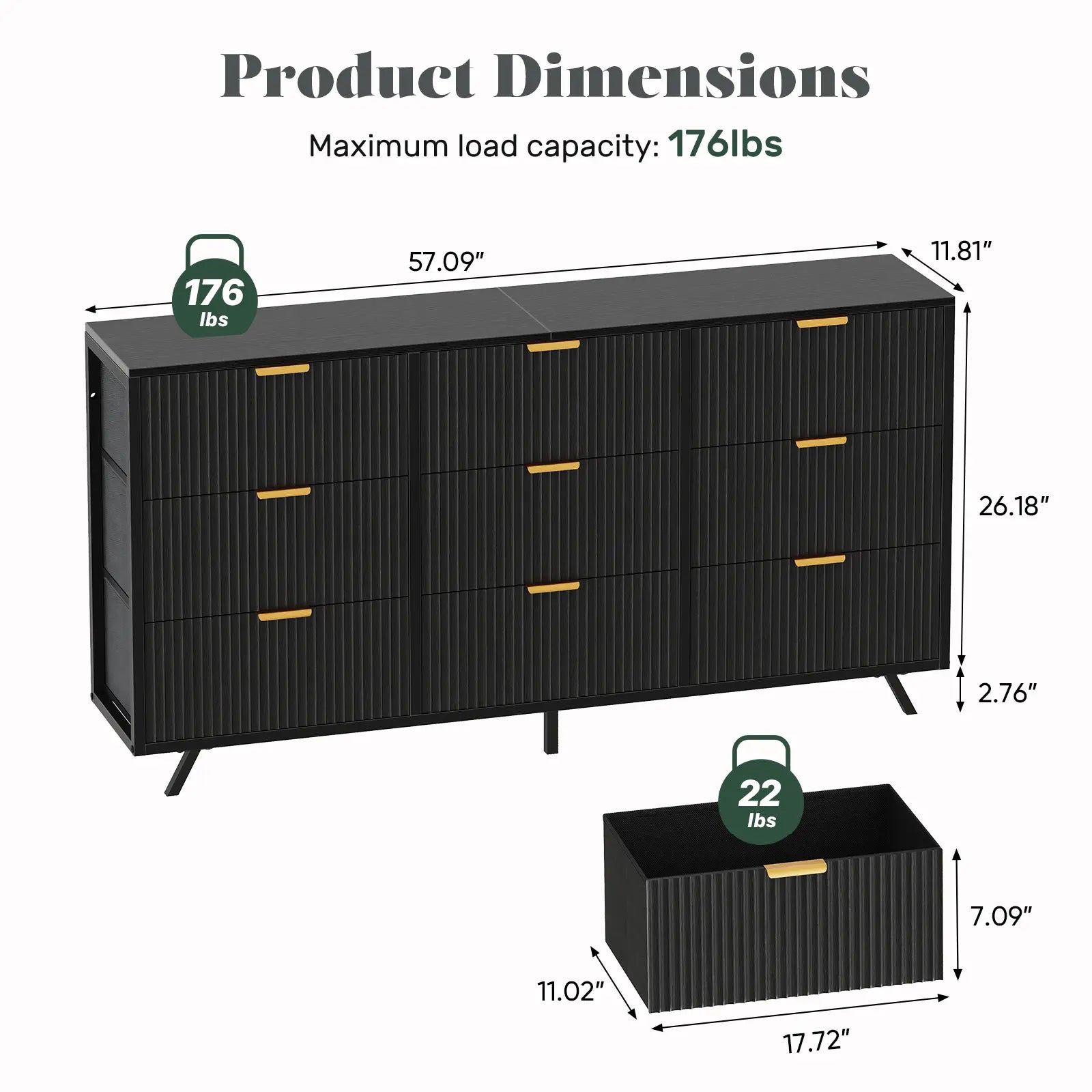 【Deals for You】9 Fabric Drawer Dresser for Bedroom, 57" Fluted Wooden Chest with Fabric Drawers, Modern Media Console & TV Stand for 35/45/55 Inch TV, Large Storage Organizer Cabinet with Reinforced Base